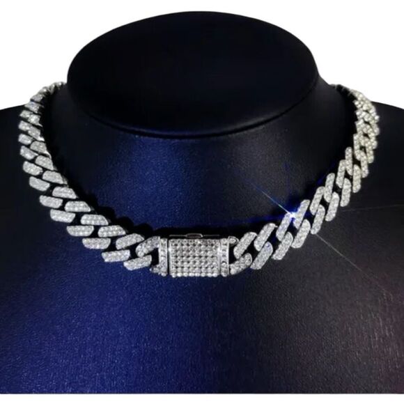 Silver Plated Rhinestone Cuban Link Iced Necklace - Picture 2 of 8
